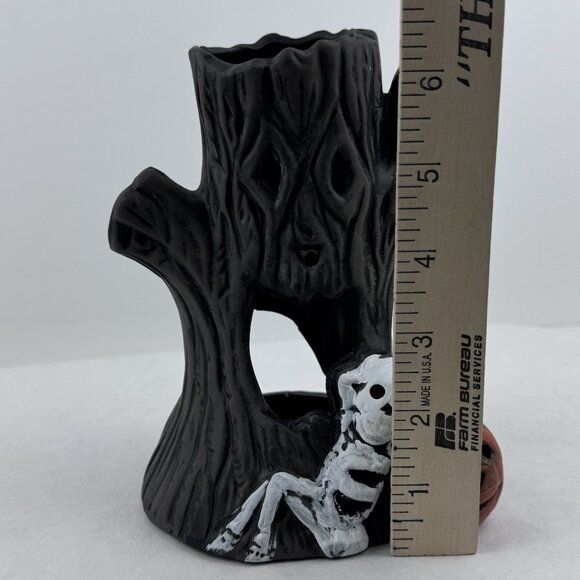 Vintage Halloween Haunted Tree Candle Holder With Skeleton Pumpkin 6.5" Tall - Picture 8 of 16